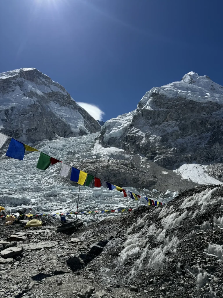 Prayer flags above the Khumbu Glacier near Everest Base Camp