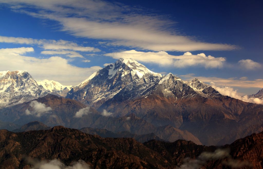 Dhaulagiri range seen from a hilltop at sunrise
